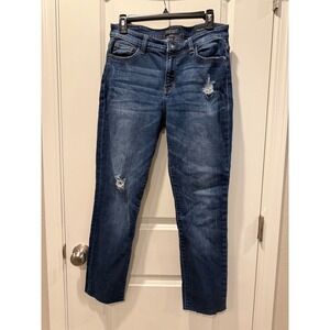 Judy Blue Slim Fit Distressed Dark Wash Jeans Raw Hem Size 11 30 Womens Denim
